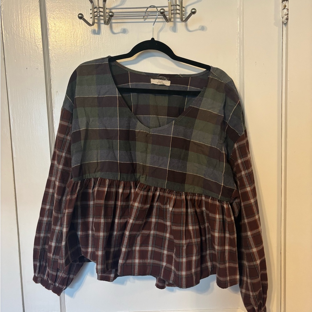 Plaid V-Neck Women's Top